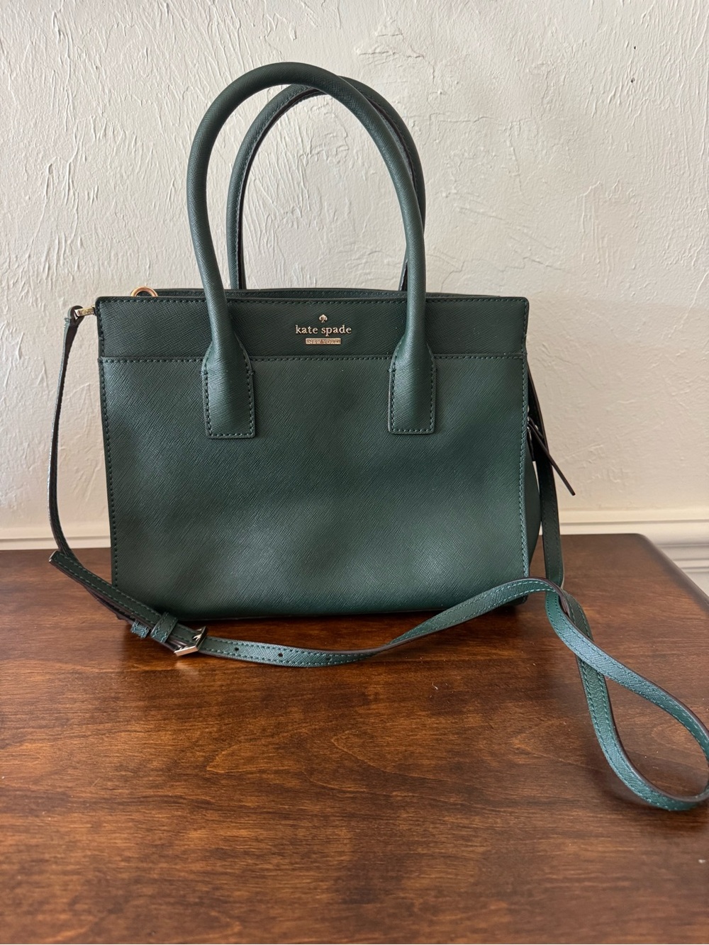 kate spade Hunter Green Leather Satchel with Removable Strap